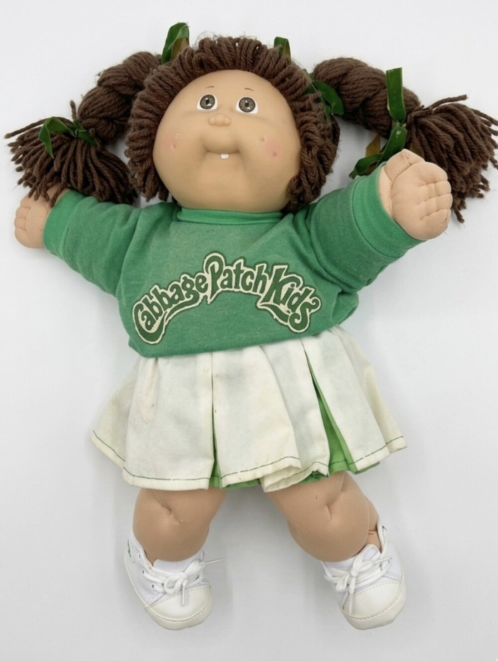 Vintage 1985 Cabbage Patch Kid Cheerleader Doll Brunette First One Tooth Coleco